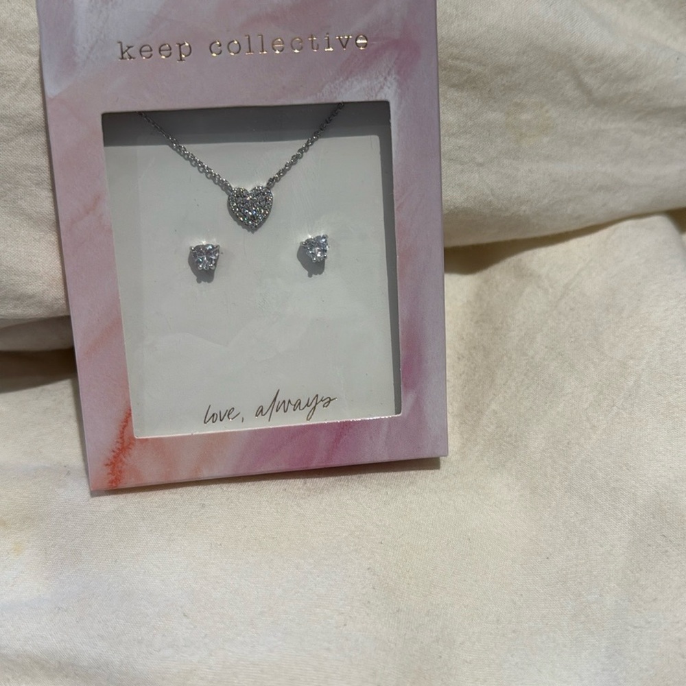 Keep Collective Silver Heart Necklace and Earrings Set